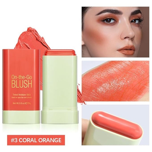 Mysense Orange Cream Blush Stick, On-the-Go Blush, Multi-use Makeup Blush Stick for Cheeks Lips Eyes, Solid Moisturizer Stick Blush Makeup Natural Matte Finish Waterproof Long-Lasting, 03 Coral Orange