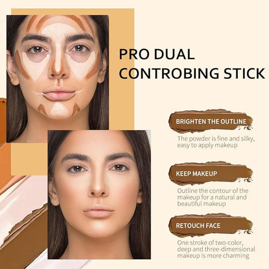 4 Colors Cream Contour Sticks Makeup Kit, Primer Face Highlighter Contouring for Beginners, Highlight and Contour Kit, Cream Concealer Makeup Blur Stick, Primer Face Corrector 1#,3#