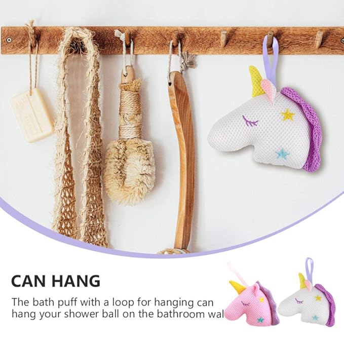 2pcs Unicorn Bath Mesh Balls Exfoliating Shower Sponge for Adults Cartoon Design White Pink Material Gentle Massage Deep Cleansing