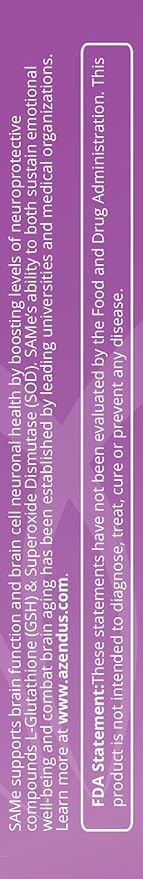 Azendus SAM-e Mood Support 400mg, 30 Count, Same Butanedisulfonate Fiber Enteric Coated Tablets