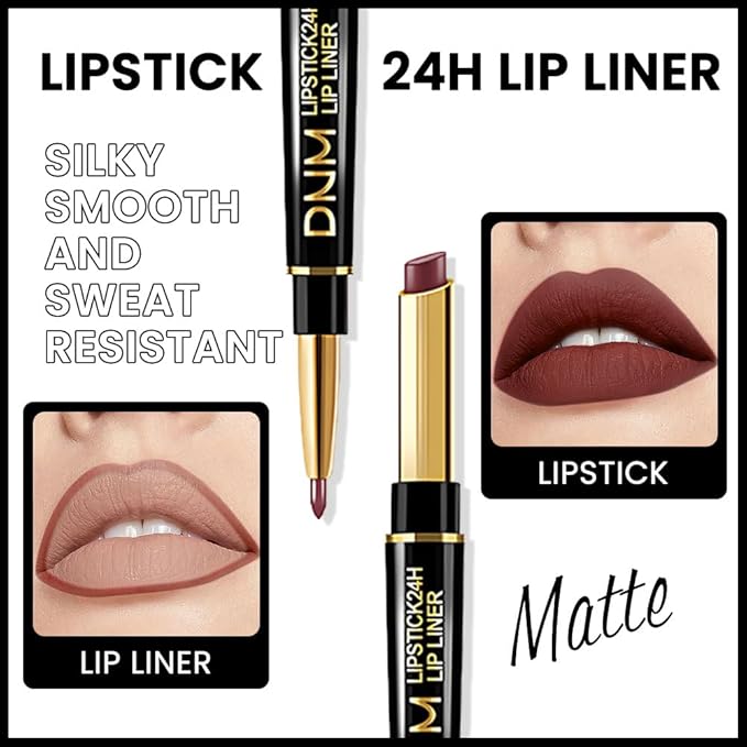 BINGBRUSH 2 IN 1 Lip Liner & Lipstick Makeup Set, Dark Red Matte Metallic Lipliner Set for Black Mature Women Waterproof Long Lasting Gift Set (3Pcs Set12-Matte:31#32#33#, 3Pcs)