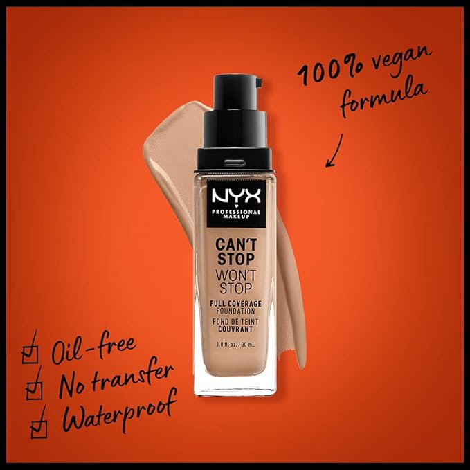 NYX PROFESSIONAL MAKEUP Can't Stop Won't Stop Foundation, 24h Full Coverage Matte Finish - Medium Buff