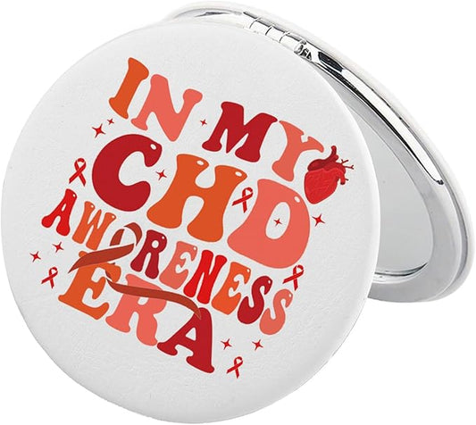 BEKECH CHD Awareness Gifts in My CHD Awareness Ear Compact Mirror Heart Disease Warrior Gifts Red Ribbon Awareness Makeup Mirror