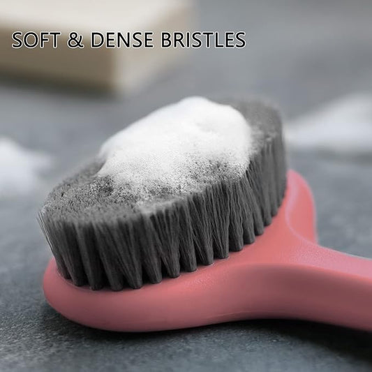 Upgraded Bath Body Brush with Comfy Bristles Long Handle Gentle Exfoliation Improve Skin's Health and Beauty Bath Shower Wet or Dry Brushing Body Brush (14 inch, Light Coral)