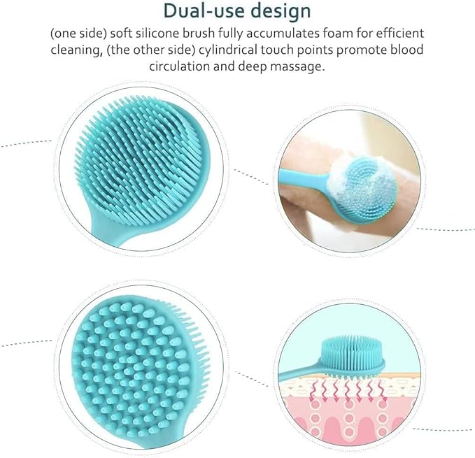 BAOOOFU Silicone Back Brush Long Handle Soft Body Brush for Shower Exfoliating Body Scrubber, Back Scrubber for Elderly Men Women, Hook Provided(Grey)