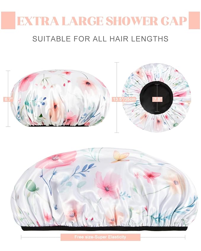 Auban Terry Lined Reusable Large Shower Cap for Women, 3 Layer Waterproof Hair Cap