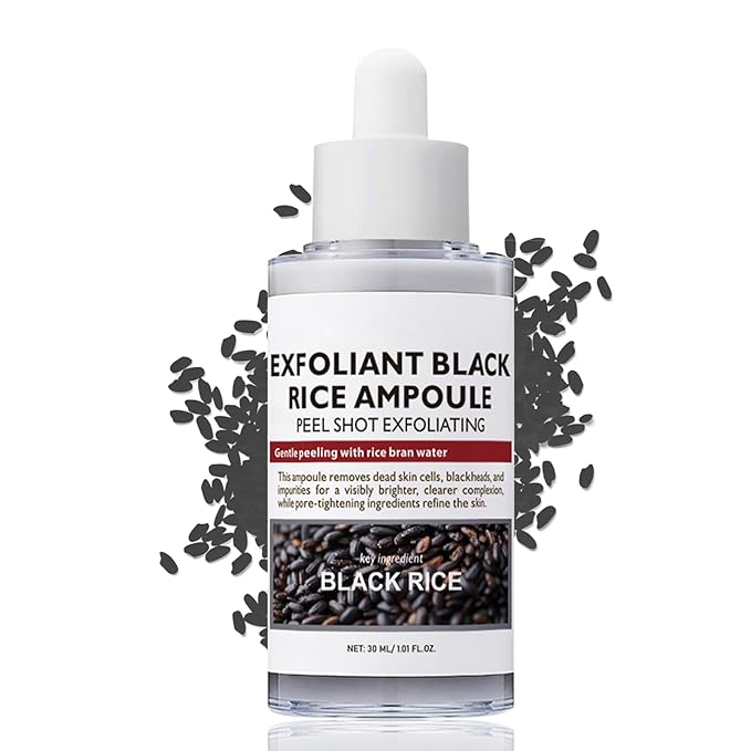 Black-Rice Peeling Ampoule, Black Rice Exfoliant Face Scrub, Peel Shot Glow Rice Ampoule Duo, Face Exfoliator Pore Minimizer for face, Dead Skin Remover for Body & FAce, Moisturizing, Smooth