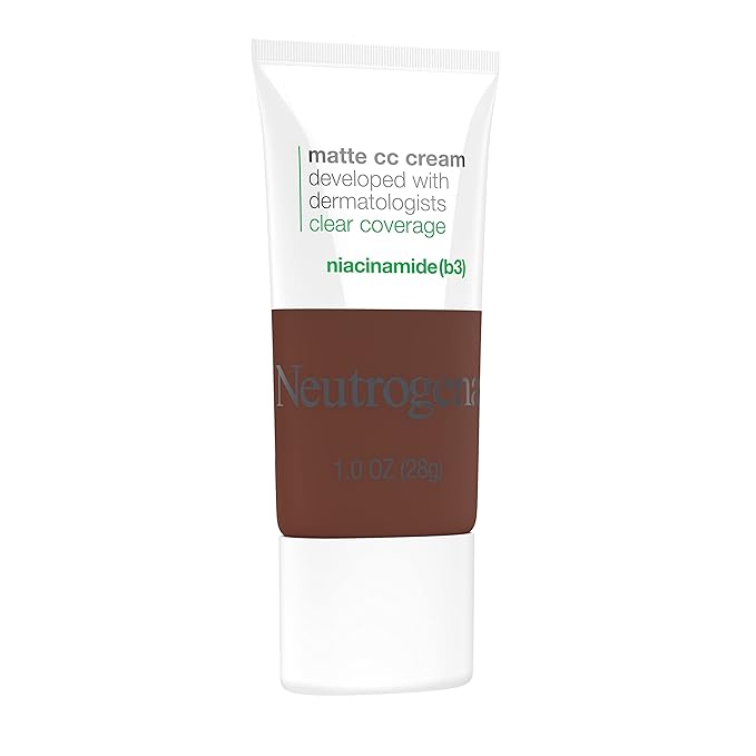 Neutrogena Clear Coverage Flawless Matte CC Cream, Full-Coverage Color Correcting Cream Face Makeup with Niacinamide (b3), Hypoallergenic, Oil Free & Fragrance Free, Sienna, 1 oz