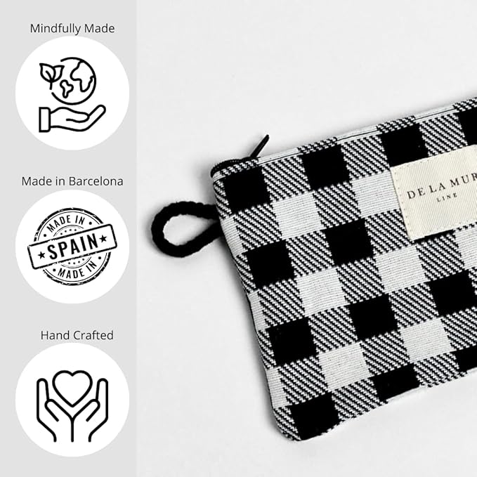 Medium Black & White Checkered Travel Size Toiletries Cosmetic Bag – Travel Makeup Organizer, Toiletry Bag, & Coin Purse for Women, Perfect Gifts for Travel, Made in Barcelona, Spain
