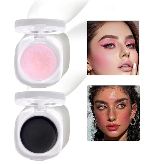 Color Changing Blush,Magical Temperature Change Powder Blusher Cream For Cheeks ，Eyes And Lips Tint Makeup,Lasting Moisturizing Rouge, Brightening, High Gloss Black Powder Blusher Cream (Pink+Rose)