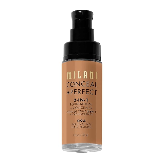 Milani Conceal + Perfect 2-in-1 Foundation + Concealer - Natural Tan (1 Fl. Oz.) Cruelty-Free Liquid Foundation - Cover Under-Eye Circles, Blemishes & Skin Discoloration for a Flawless Complexion