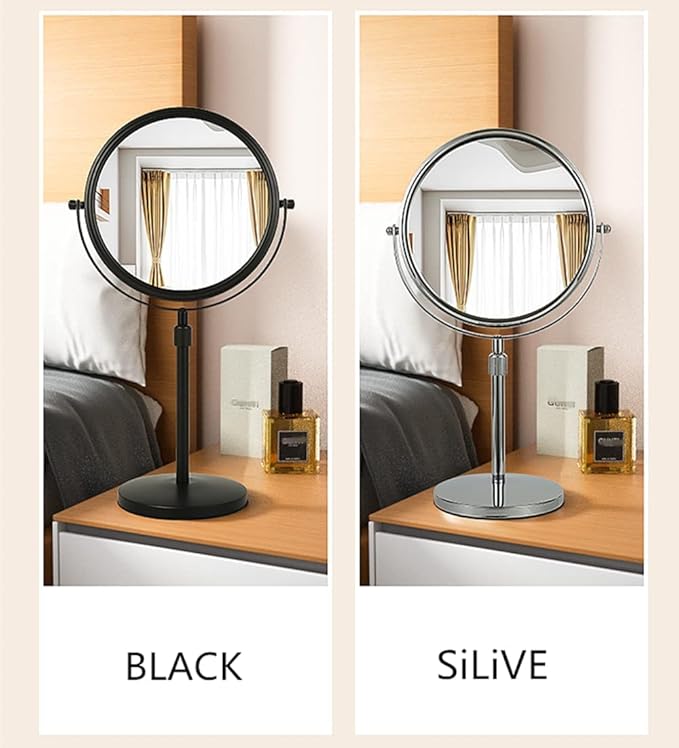 19 Inch Tabletop Makeup Mirror 8 Inch Double-Sided 7X Magnification, High Adjustable Mirror with Pedestal for Bathroom, Standing Chrome Finish (Silver)