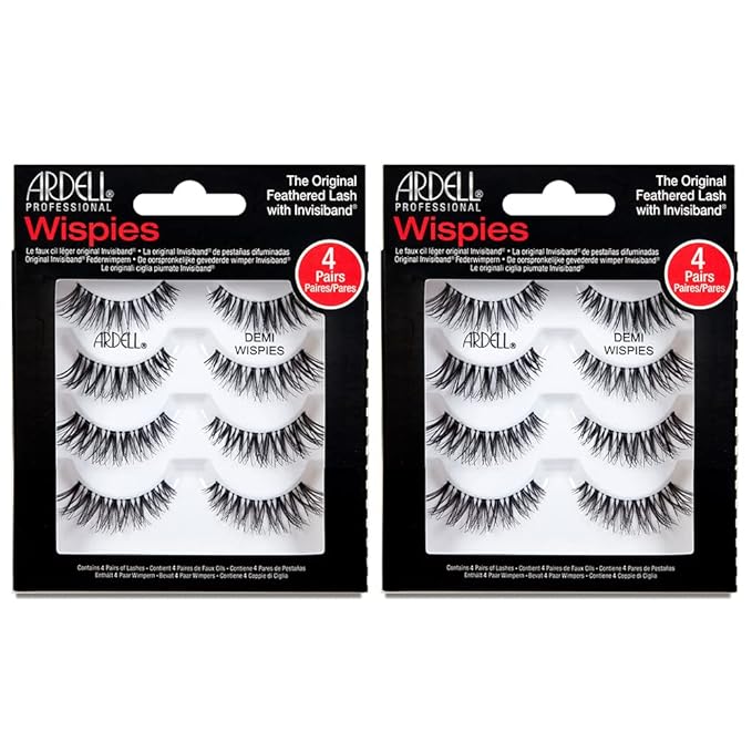 Ardell Demi Wispies False Eyelashes, Black - Full Volume Demi Wispies, Reusable Strip Lashes for Eye Make-up Enhancement, 2 Pack