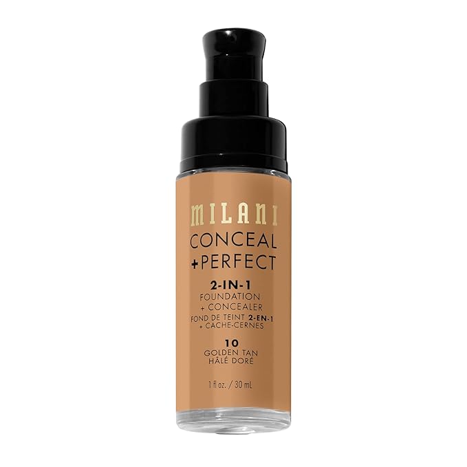 Milani Conceal + Perfect 2-in-1 Foundation + Concealer - Golden Tan (1 Fl. Oz.) Cruelty-Free Liquid Foundation - Cover Under-Eye Circles, Blemishes & Skin Discoloration for a Flawless Complexion