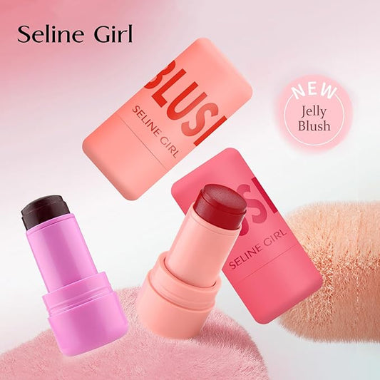 Jelly Blush Stick, Cream Blush & Tool 2-IN-1, Blendable Blushes Makeup For Eyes Lips Cheeks, Color Balm Natural and Creamy #BURST