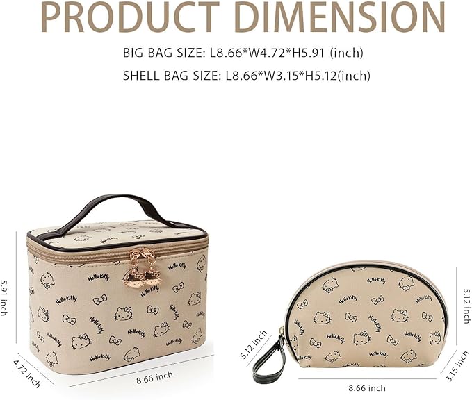 AmBealla Make up Bag Travel Cosmetic Bags Brush Holder Zipper Pouch Case Organizer Cute Organizer Suitable for Purse for Women (Beige 2PCS)