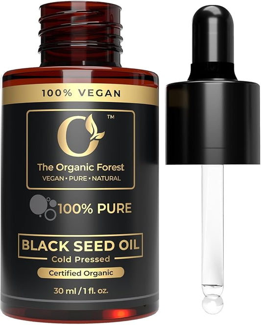 The Organic Forest VEGAN . PURE . NATURAL 100% Pure Black Seed Oil, Organic Cold-Pressed Nigella Sativa Oil for Skin & Hair, USDA Certified, Black Cumin Seed Oil for Moisturizing