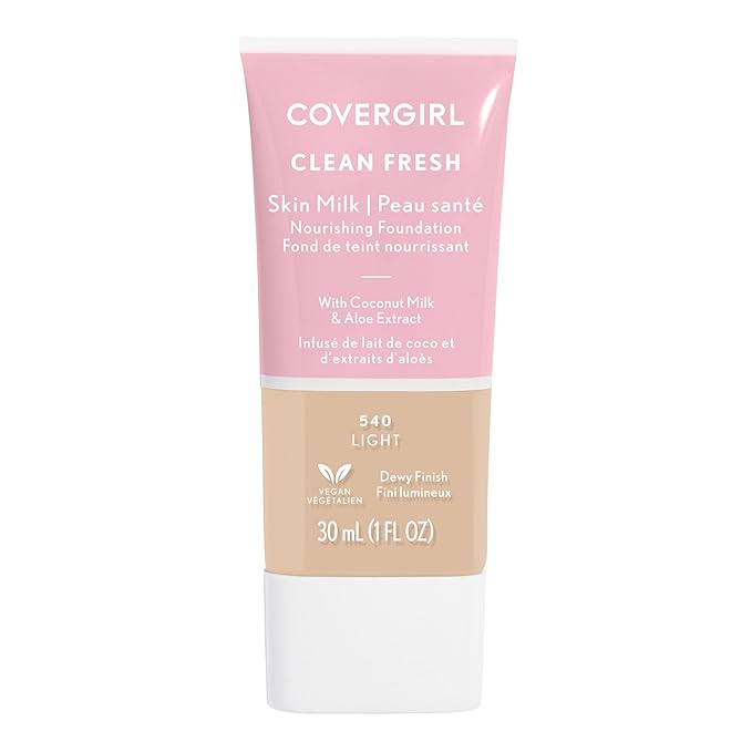 COVERGIRL Clean Fresh Nourishing Skin Tint, 520 Light, Liquid Foundation, Dewy Finish, Infused with Coconut & Aloe, Vegan Formula