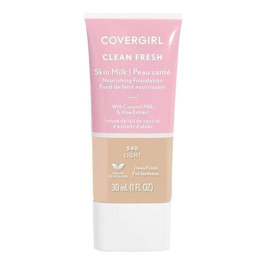 COVERGIRL Clean Fresh Nourishing Skin Tint, 520 Light, Liquid Foundation, Dewy Finish, Infused with Coconut & Aloe, Vegan Formula