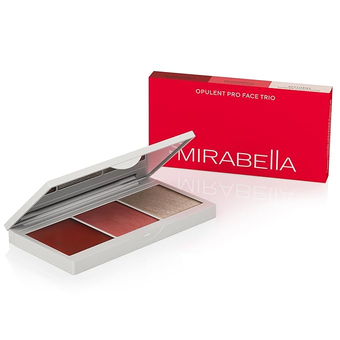 Mirabella Opulent Pro Face Trio Powder and Cream Blush Palette with Powder Highlighter, Lightweight & Buildable Color Blush for Cheeks Creates a Flawless, Radiant Look for All-Over Multi-Use