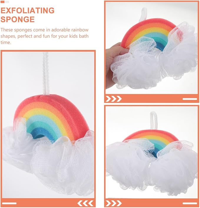 Beaupretty 2pcs Rainbow Shower Sponge Exfoliating Bath Scrubber for Boy Girl Bright Design for Fun Bath Soft Body Scrubber for Gentle Exfoliation