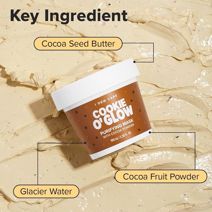 I DEW CARE Wash Off Face Mask - Cookie O' Glow | Hydrating and Purifying for Dry Skin with Cocoa Seed Butter, Korean Facial Mask Skin Care, Stocking Stuffers, Cute Stuff, 3.38 Oz