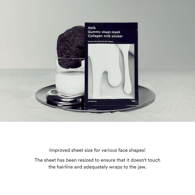 Abib Gummy Sheet Mask Collagen Milk Sticker(10 sheets) I Elasticity & Moisture Care with Niacinamide, Peptides, Cica & Soy Ferment – Unscented Microfiber Firming Mask