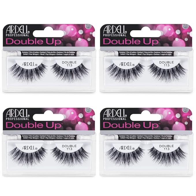 Ardell False Eyelashes Double Up 113 - Reusable Dramatic Volume Lashes, Eye Makeup Beauty Enhancement, 4 Pack