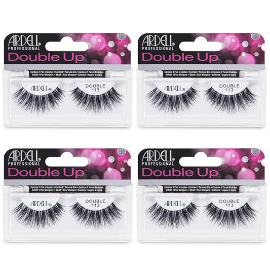 Ardell False Eyelashes Double Up 113 - Reusable Dramatic Volume Lashes, Eye Makeup Beauty Enhancement, 4 Pack
