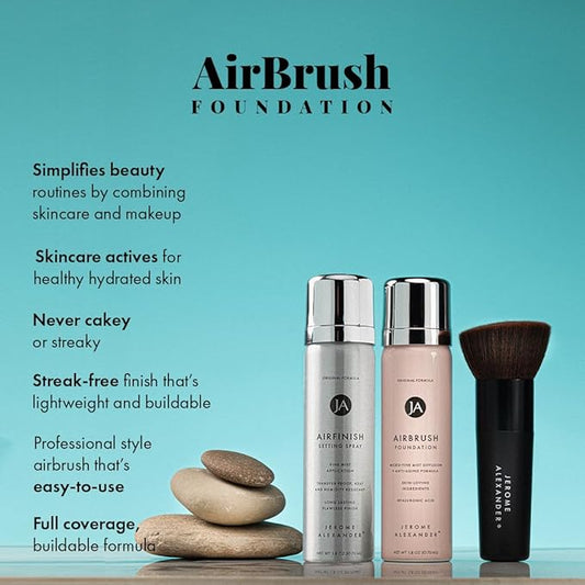 MagicMinerals AirBrush Foundation Set by Jerome Alexander – 3pc Set Includes AirFinish, Foundation and Kabuki Brush - Spray Makeup with Anti-aging Ingredients for Smooth Radiant Skin (Bright light)