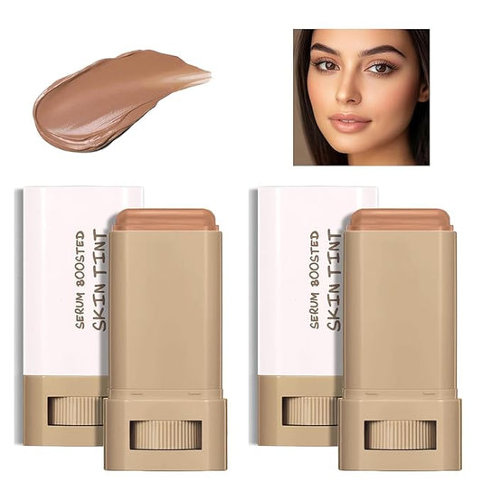2Pcs Foundation Stick Beauty Balm Serum Boosted Skin Tint, Solid Tinted Moisturizing Serum Contour Stick Foundation Face, Beauty Balm Boosted Tint for Women (#6)