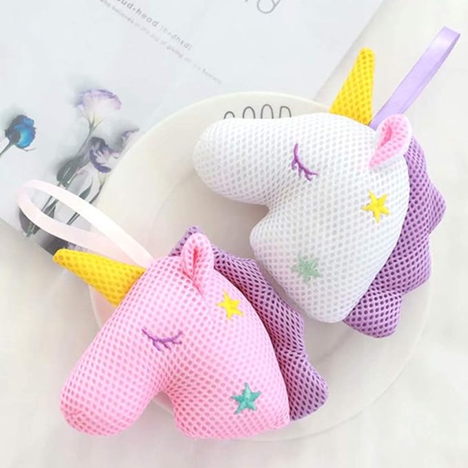 2pcs Unicorn Bath Mesh Balls Exfoliating Shower Sponge for Adults Cartoon Design White Pink Material Gentle Massage Deep Cleansing