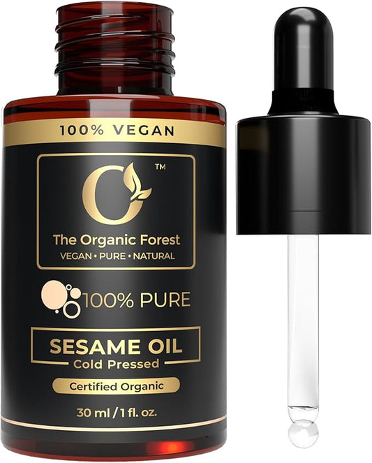 Premium Organic Sesame Oil - Cold Pressed, for Skin & Hair - Nutrient-Rich Sesame Seeds - Natural & Pure - Non-GMO, Vegan, Cruelty-Free, Hexane-Free - 1 fl oz