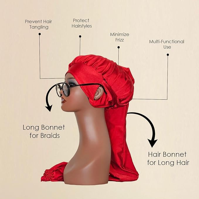 Bonnetail for Women, Long Bonnet for Ponytails, Hair Care, Bonnetail for Sleeping with Ear Slots