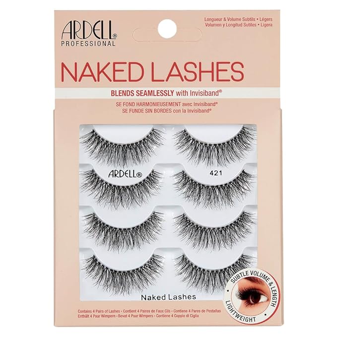 Ardell Naked Strip Lashes 421 – Natural-Looking, Long-Lasting False Eyelashes with Invisiband for Seamless Blend, 4 Pairs, 1-Pack