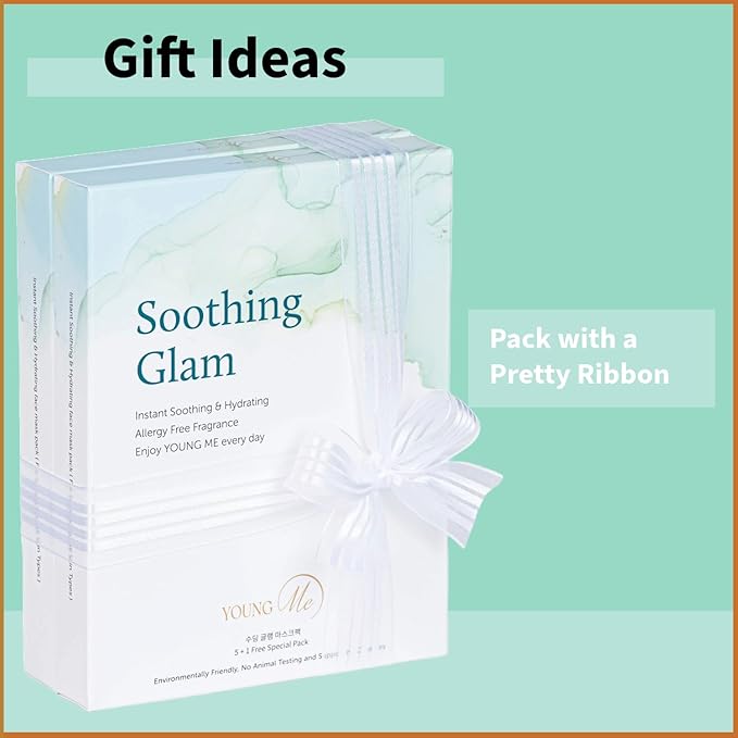 YoungMe Soothing Glam Facial Sheet Mask - 12 Sheets Face Masks | Korean Skincare - Deep Mask for Sensitive Skin or All Skin Types