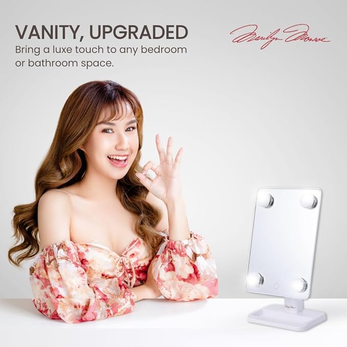 Marilyn Monroe – Vanity Mirror with Lights, Tabletop Makeup Mirror with 4 LED Bulbs, Portable, Smart Touch Control & 360° Rotation