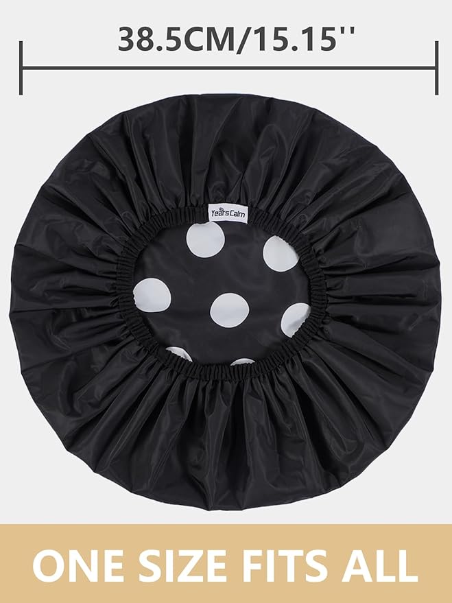 Years Calm Shower Caps For Women Reusable Waterproof，Pattern And Solid Color Dual-Layer Design For Dual-Layer Usable，Protects Hair In Shower, Spa, Cooking, Clean & Travel (Black, Extra Large)