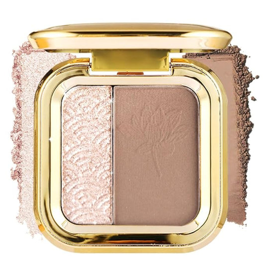 Matte Shimmer Highlight Bronzer Powder Palette with Mirror for Face Cheek Contour Brightening,Buildable Coverage Natural Makeup,Ultra Sculpt Nose Shadow (Light Pink Highlighter+Neutral Gray Contour)