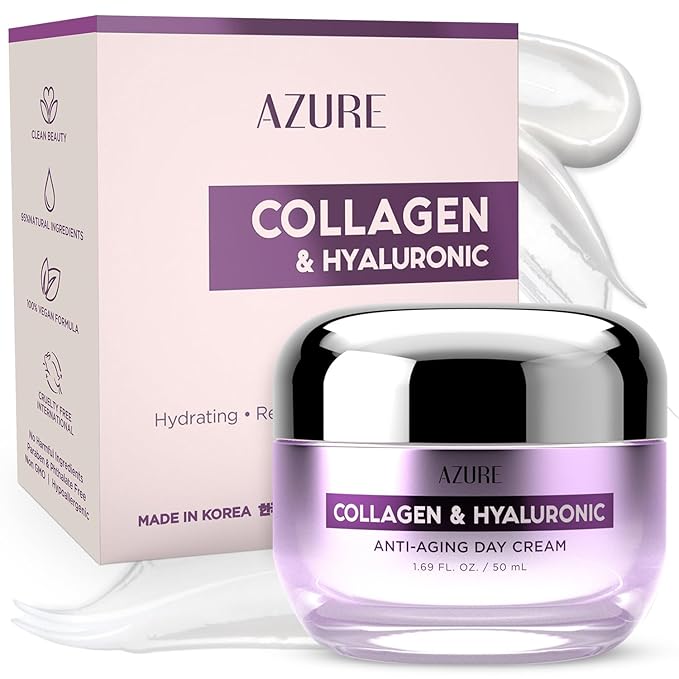 Azure Dermatologist Tested Collagen & Hyaluronic Acid Face Moisturizer - K Beauty - Anti-Aging Cream for Wrinkle Repair & Deep Hydration Face Cream - Korean Skincare - All Skin Type 1.69 fl oz