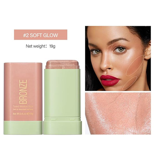 Multi-Use Makeup Blush Stick, Tinted Solid Moisturizer On-the-Go Blush, Multi-use Cream Blush Stick for Cheek & Eyes & Lips, Waterproof Natural Nude Makeup for All Skin (2# Soft Glow)