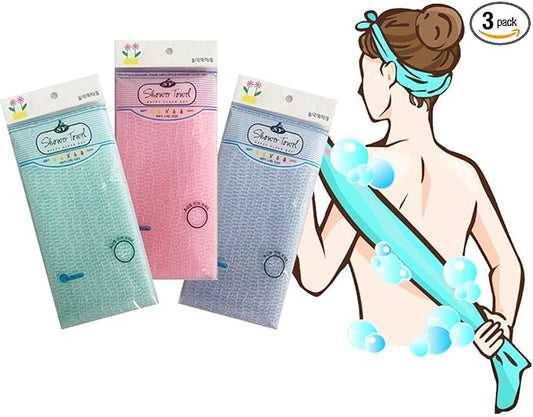 Premium Exfoliating Washcloth Towel(3 Color) Korean Loofah Bath Sponge Long Back Scrubber African Bath Sponge African Long Net for Shower/It Becomes Softer as You use.by NOPIGO