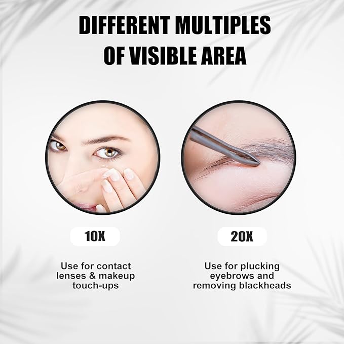 10x 20x Magnifying Mirror,Makeup Mirror 3.46 Inch Magnifying Mirror with Tweezers Kit Portable Mini Travel Magnifying Mirror with Suction Cup Design for Women Men (Black)