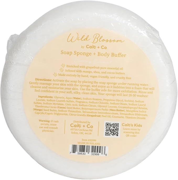 Soap Sponge and Exfoliating Body Buffer, 7 Ounce Scrub with Shea Butter and Essential Oils, Creamy Coconut