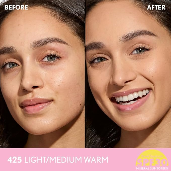 COVERGIRL Clean Fresh Blurring Skin Tint with SPF 30, 425 Light/Medium Warm, Liquid Foundation, Soft Matte Finish, Smooths, Brightens, Blurs Pores, Mineral Sunscreen, Vegan Formula