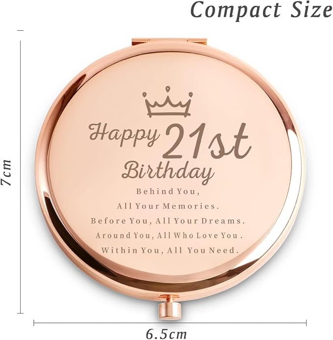 25th Birthday Gifts for Women, Best Female Presents for 25 Year Old Her Daughter Niece Granddaughter Sister Wife Girlfriend Friend, Personalized Engraved Compact Mirror Gift Ideas