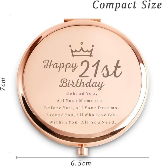 25th Birthday Gifts for Women, Best Female Presents for 25 Year Old Her Daughter Niece Granddaughter Sister Wife Girlfriend Friend, Personalized Engraved Compact Mirror Gift Ideas