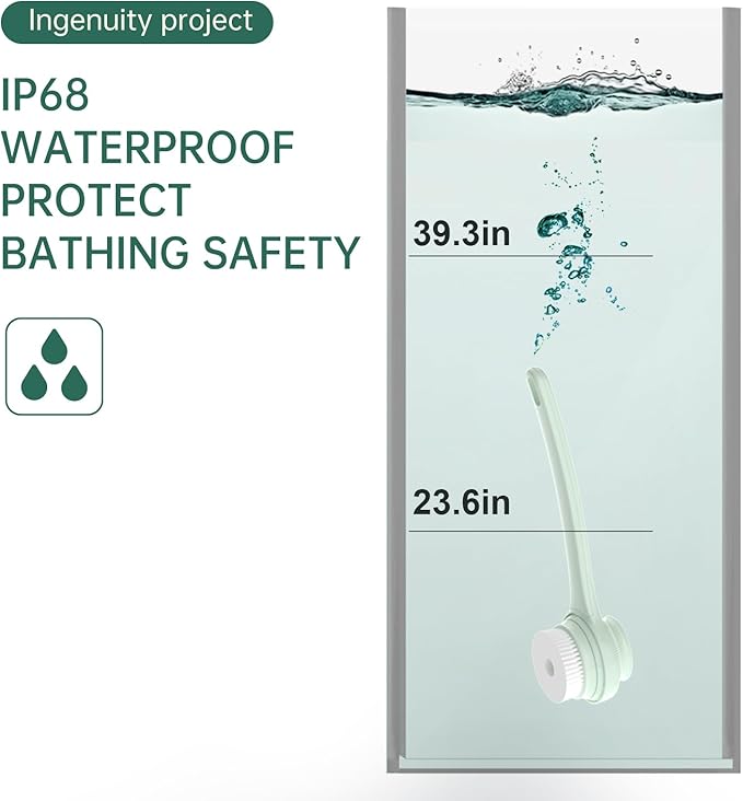 Electric Body Brush Skin Cleaning Scrubber with Handle Exfoliating 2 Brush Heads and 2 Speed and IPX68 Water Resistant Detachable Rechargeable Drop Proof for Men and Woman(Green)