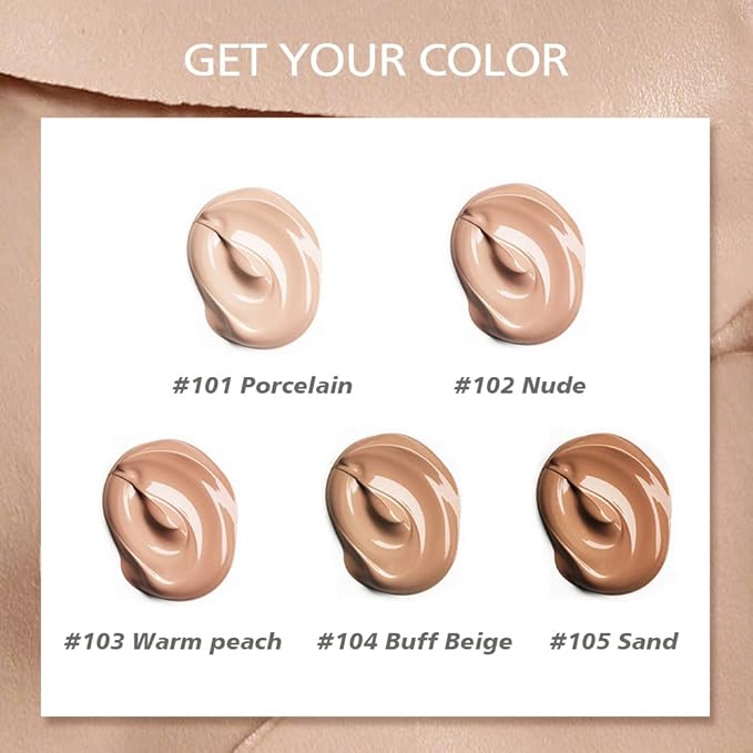 Beauty Glazed Soft Matte Silky Full Coverage Liquid Foundation, Multi-Use Buildable, Lightweight Feel Oil Control Longwear Naturally Flawless Coverage (103 Warm Peach)