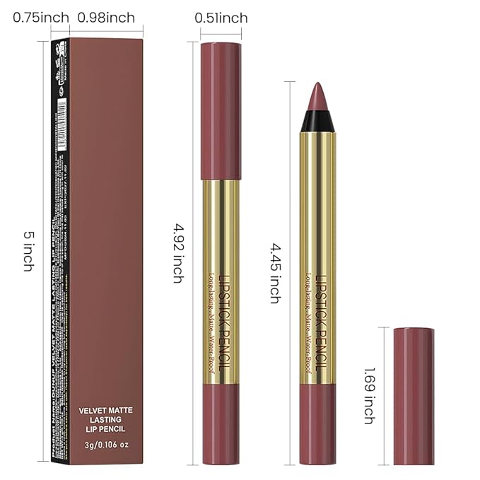 Maroon Matte Lip Liner Pencil - Crayon Matte Lipstick Pencil, No Transfer, Smudgeproof & Waterproof, Sharpenable Lip Crayon for Women, Velvet Long-Lasting Lip Color 03#